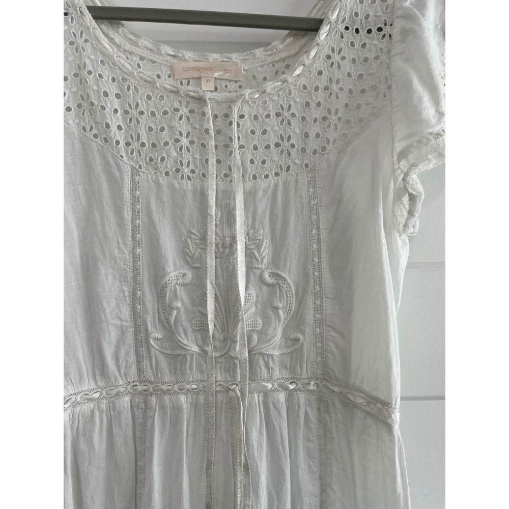 LoveShackFancy White Eyelet Lace Embroidered Midi Dress Flutter Sleeve XS - Picture 6 of 11